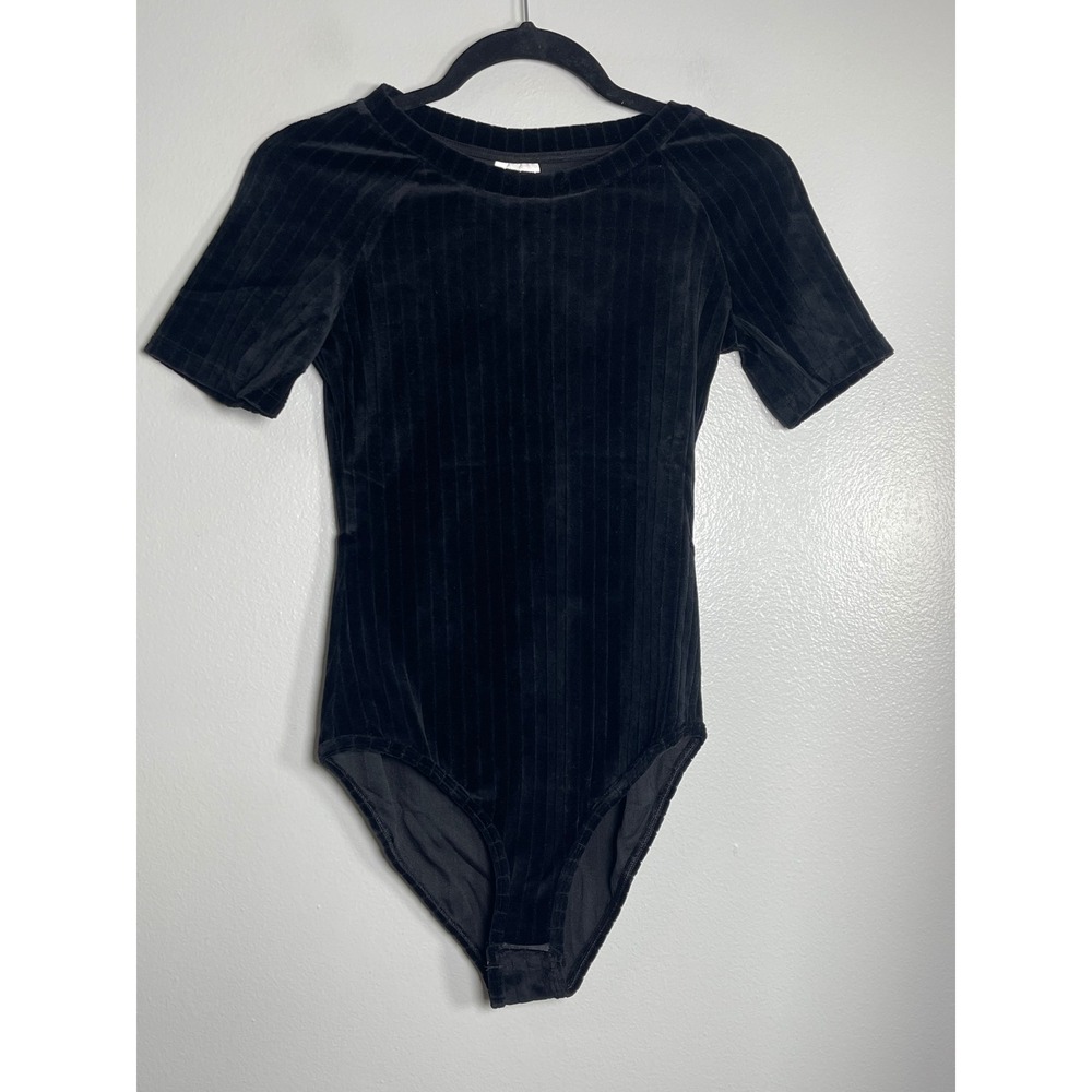 RITA ROW‎ Ribbed Velvet Short Sleeve Bodysuit XS Black NEW Modern Minimalist